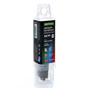 Сверло по металлу кобальтовое HSS-Co/M35 Ø1.5мм (тубус, кратно 10шт) PRO APRO №1