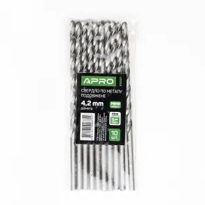 Свердло по металу Р6М5 подовжене Ø4.2мм (пачка, кратно 10шт) APRO №4