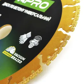Диск по бетону універсальний 180х22.2х2.4мм PRO (вакуумне зварювання, перфорований сегмент) APRO №6