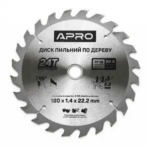 Диск пильный по дереву 180х22,2х24T APRO №1