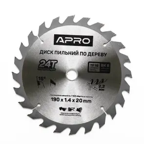 Диск пильный по дереву 190х20х24T APRO №2