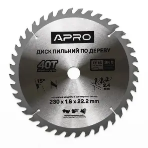 Диск пиловий до дерева 230х22,2х40T APRO №2