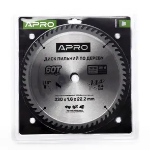 Диск пиловий до дерева 230х22,2х60T APRO №6
