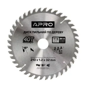 Диск пильний по дереву 210х32(30)х40Т APRO №1