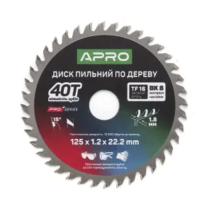 Диск пильный по дереву 125х22.2мм 40Т APRO PRO №1