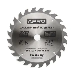 Диск пильный по дереву 185х20(16)х24Т APRO №1