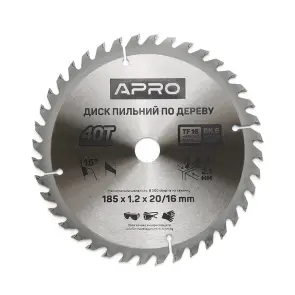 Диск пильный по дереву 185х20(16)х40Т APRO №2