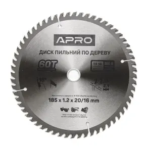 Диск пильний по дереву 185х20(16)х60Т APRO №2