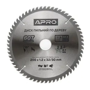 Диск пильный по дереву 200х32(30)х60Т APRO №1