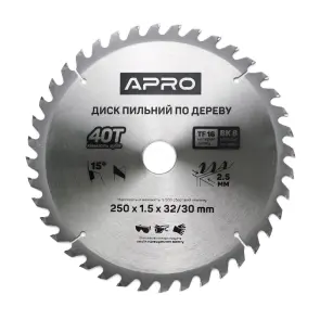 Диск пильный по дереву 250х32(30)х40Т APRO №1