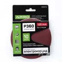 Круг шлифовальный без отверстий (на липучке) ?125мм P360 (10шт) APRO