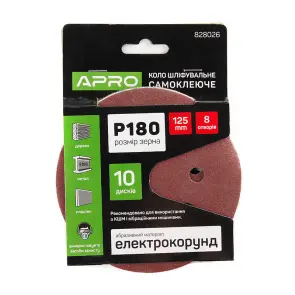 Коло шліфувальне 8 отворів (на липучці) 125мм Р180 APRO №1