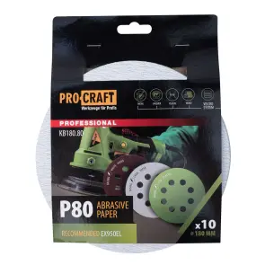 Круг шлифовальный самозацепной Procraft KB180.80 UNIVERSAL (набор 10 шт.) 8 отв. №1