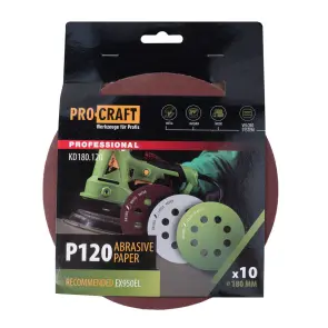 Круг шлифовальный самозацепной Procraft KD180.120 UNIVERSAL (набор 10 шт.) 8 отв. №1