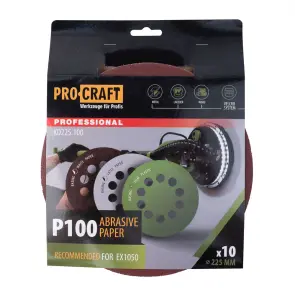 Круг шлифовальный самозацепной Procraft KD225.100 UNIVERSAL (набор 10 шт.) 10 отв. №1