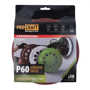 Круг шлифовальный самозацепной Procraft KD225.60 UNIVERSAL (набор 10 шт.) 10 отв. №1