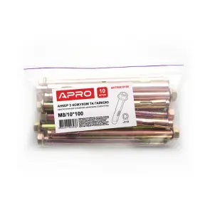 Анкер с кожухом и гайкой М10/12*200 цинк жёлтый (ящ. 100шт) APRO №6