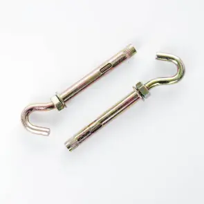 Анкер с кожухом и гайкой с C-крюком М10/12*100 цинк жёлтый (ящ. 140шт) APRO №4