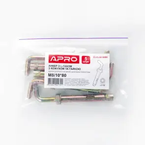 Анкер с кожухом и гайкой с L-крюком М8/10*80 цинк жёлтый (пач 5шт) APRO №5