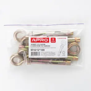 Анкер с кожухом и гайкой с O-крюком М10/12*100 цинк жёлтый (пач 5шт) APRO №5