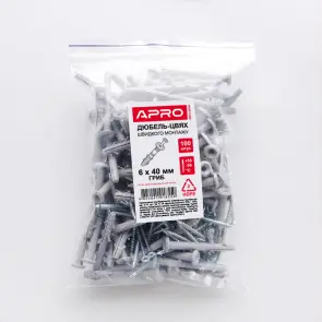 Дюбель-цвях швидкого монтажу 6*40 гриб (пач 100шт) поліетиленовий APRO №7