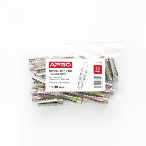 Дюбель для пено- и газобетона 8*38 цинк жёлтый (ящ. 1200 шт.) APRO №6