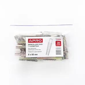 Дюбель для пено- и газобетона 8*60 цинк жёлтый (ящ. 650 шт.) APRO №6