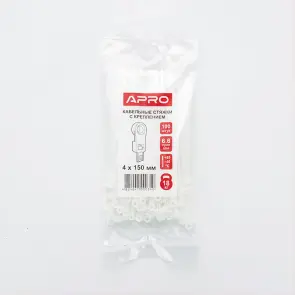Стяжка кабельна з кріпленням 4х150 біла (пач 100шт) APRO №7