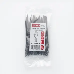 Стяжка кабельна з кріпленням 4х150 чорна (пач 100шт) APRO №7