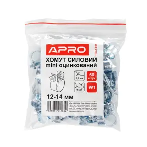 Хомут силовой Mini оцинкованный W1 12-14 (пач. 50 шт) APRO №5