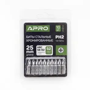 Бита РH2*25мм хром (10шт/уп) APRO №2