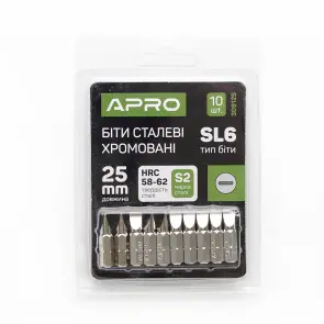 Бита SL6*25мм хром, 10шт/уп APRO №2