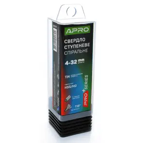 Свердло ступеневе спіральне Ø4-32мм (сталь 6542) APRO №2
