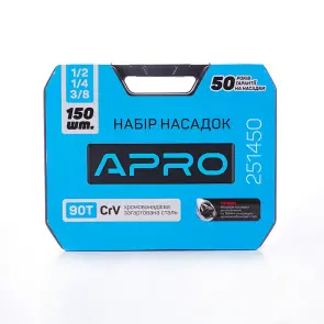 Набор насадок (инструментов) торцевых c трещоткой CrV 1/4, 3/8, 1/2 (90Т) (150шт) APRO №5