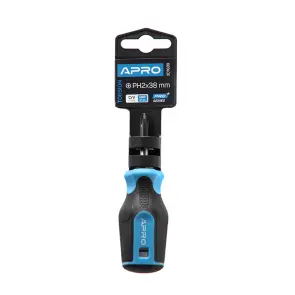 Отвертка крестовая обрезиненная рукоятка CrV PH2x38 (Phillips) APRO №4