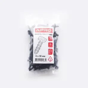 Дюбель 6х30 под стяжку до 10мм черный (пач 100шт) APRO №6