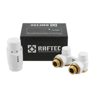 Термокомплект нижнього підключення кутовий з термоголовкою Raftec WHITE DAHU11-W №1