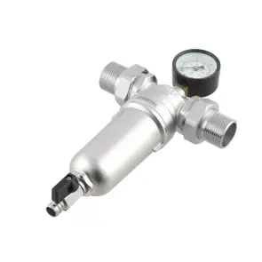 Самопромивний фільтр з манометром для гарячої води 1" Raftec №8