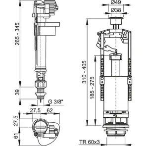 Сливной механизм Alcaplast SA2000S 3/8" CHROM №3