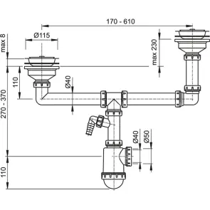 Сифон для сдвоенной мойки Alcaplast A454P №3