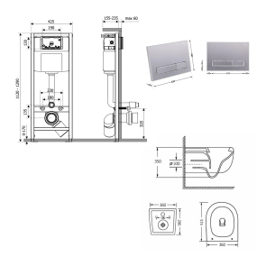 Готовое решение Qtap для ванной комнаты: подвесной унитаз Taurus Ultra Quiet 515×360×350 + комплект установки Nest 4 в 1 (линейная клавиша Satin) №2