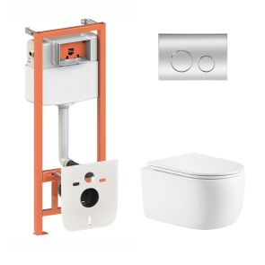 Готовое решение Qtap для ванной комнаты: подвесной унитаз Taurus Ultra Quiet 515×360×350 + комплект установки Nest 4 в 1 (круглая клавиша Chrome) №1