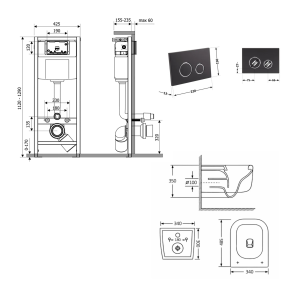 Готове рішення Qtap для ванної кімнати: підвісний унітаз Gemini Ultra Quiet 485×340×350 + комплект інсталяції Nest 4 в 1 (кругла клавіша Matt Black) №2