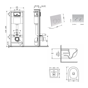 Готовое решение Qtap для ванной комнаты: подвесной унитаз Taurus Ultra Quiet 515×360×350 + комплект установки Nest 4 в 1 (круглая клавиша Satin) №2