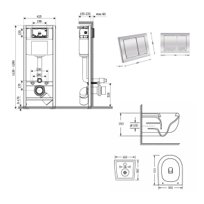 Готове рішення Qtap для ванної кімнати: підвісний унітаз Taurus Ultra Quiet 515×360×350 + комплект інсталяції Nest 4 в 1 (квадратна клавіша Chrome) №2