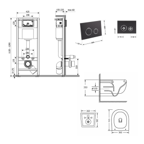 Готовое решение Qtap для ванной комнаты: подвесной унитаз Taurus Ultra Quiet 515×360×350 + комплект установки Nest 4 в 1 (круглая клавиша Matt Black) №2