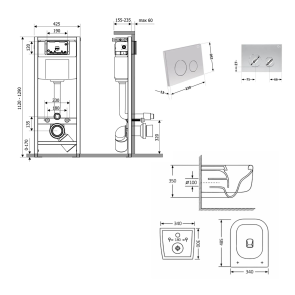 Готовое решение Qtap для ванной комнаты: подвесной унитаз Gemini Ultra Quiet 485×340×350 + комплект установки Nest 4 в 1 (круглая клавиша Satin) №2