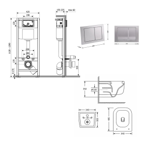 Готовое решение Qtap для ванной комнаты: подвесной унитаз Gemini Ultra Quiet 485×340×350 + комплект установки Nest 4 в 1 (квадратная клавиша Satin) №2