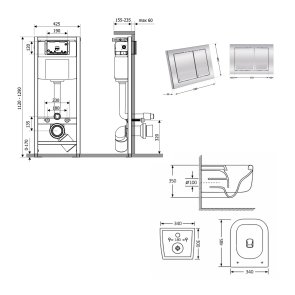 Готовое решение Qtap для ванной комнаты: подвесной унитаз Gemini Ultra Quiet 485×340×350 + комплект установки Nest 4 в 1 (квадратная клавиша Chrome) №2