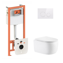 Готовое решение Qtap для ванной комнаты: подвесной унитаз Taurus Ultra Quiet 515×360×350 + комплект установки Nest 4 в 1 (круглая клавиша White)